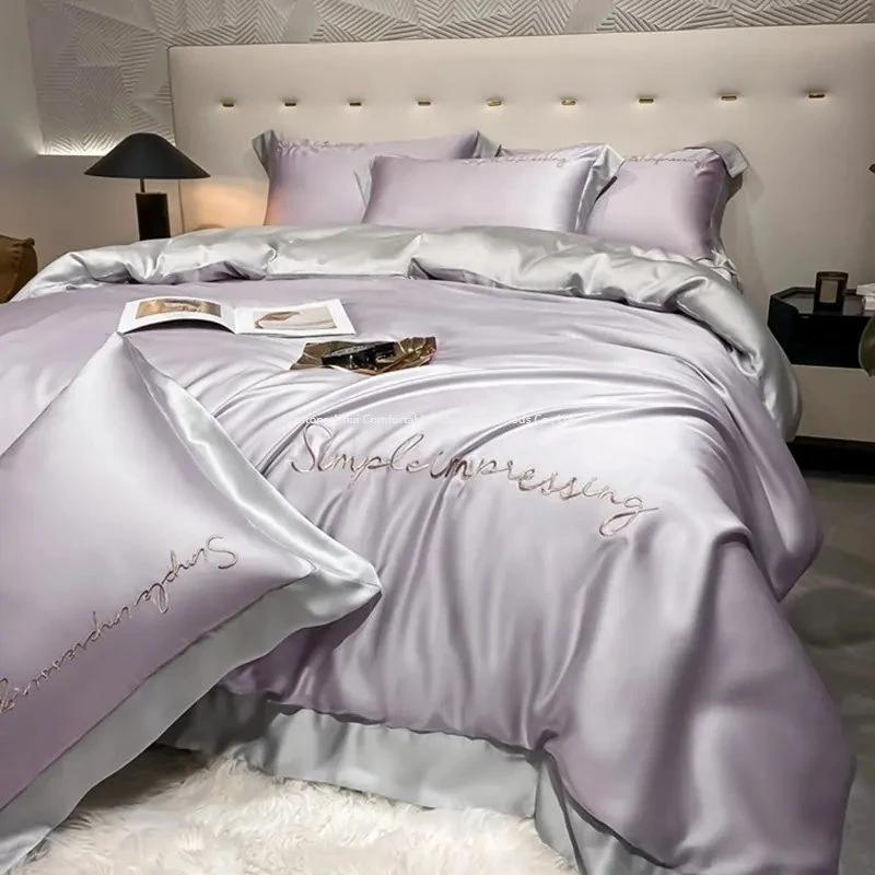 China's Excellent Sales Volume Silk Bedding Set Sheet Quilt Large Fit 4-Piece Set Textile