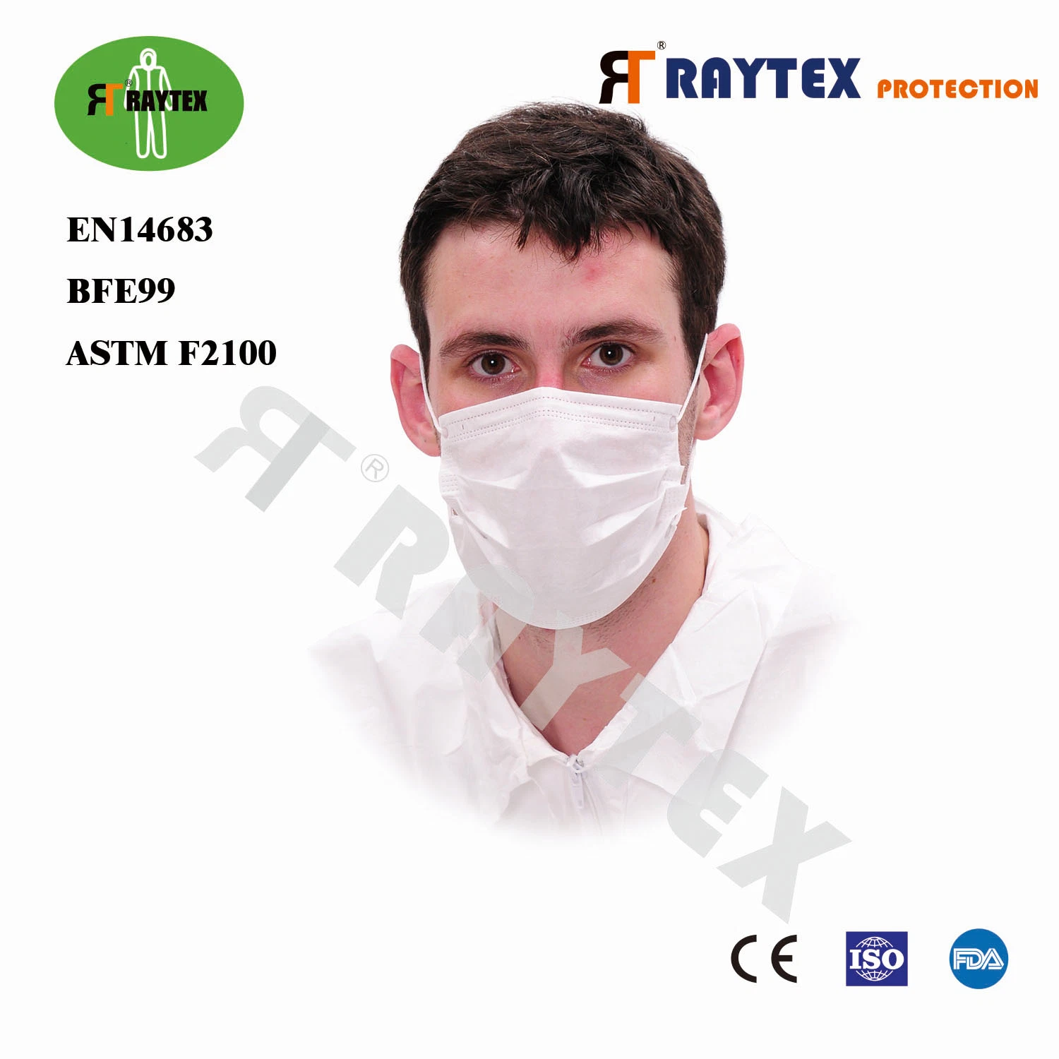 PP Stocked Medical Face Mask Anti Dust 17.5X9.5cm for Face Cover Protection Raygard 11031 White