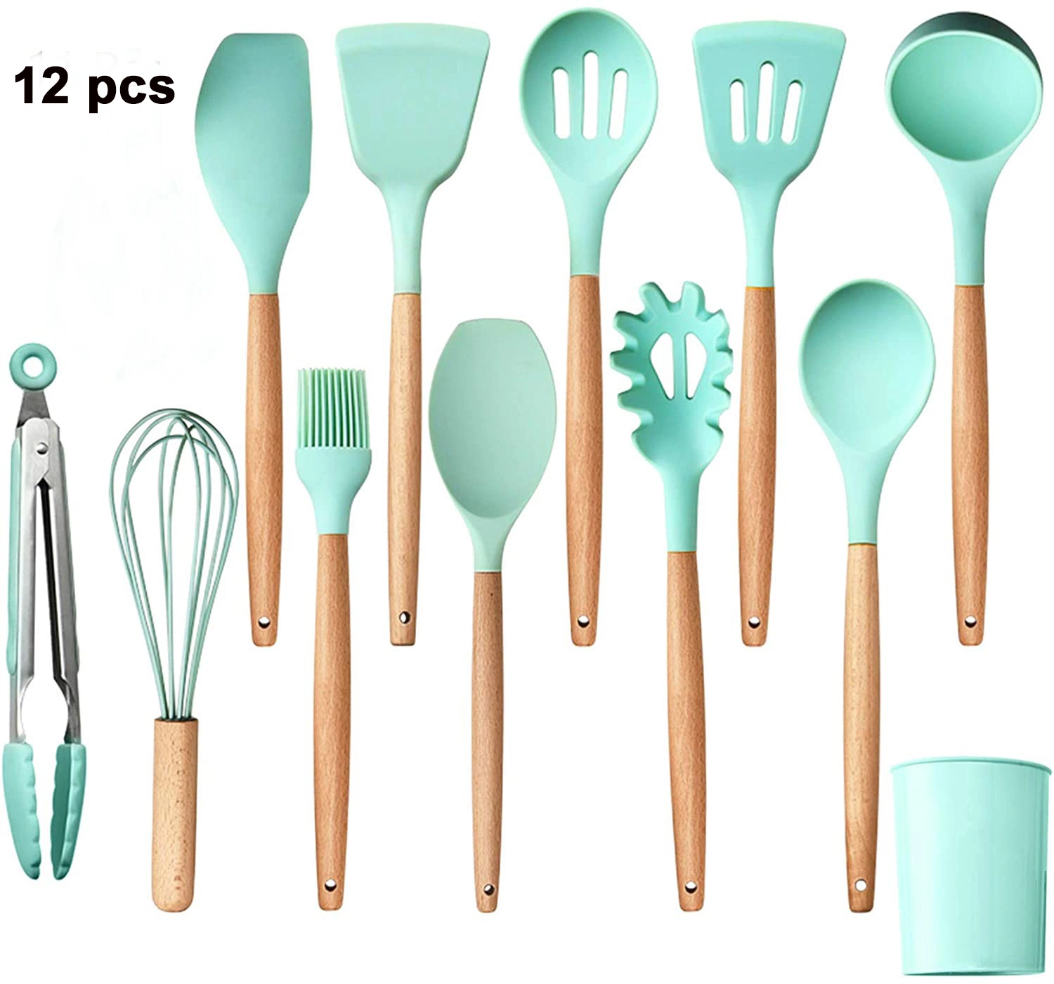 12 STÜCK wiederverwendbare Silikon Kochen Edelstahl Camping Küche Utensil