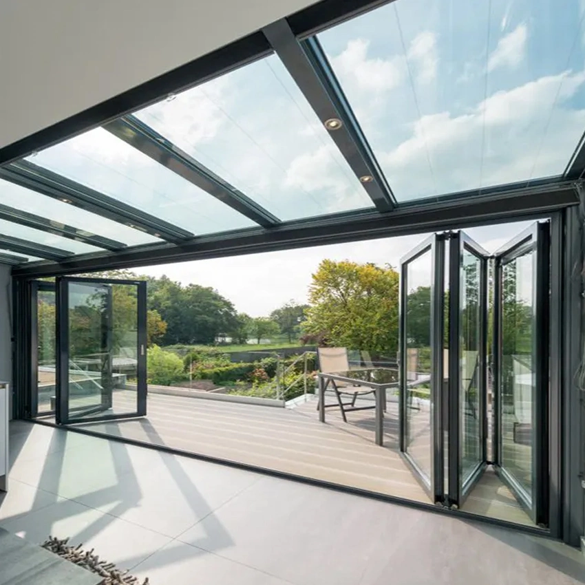 Moderne Wohn Veranda Große Bi Falten Patio Einbruchsicher Doppel Glas Faltende Design Trennwand Aluminium Falttür