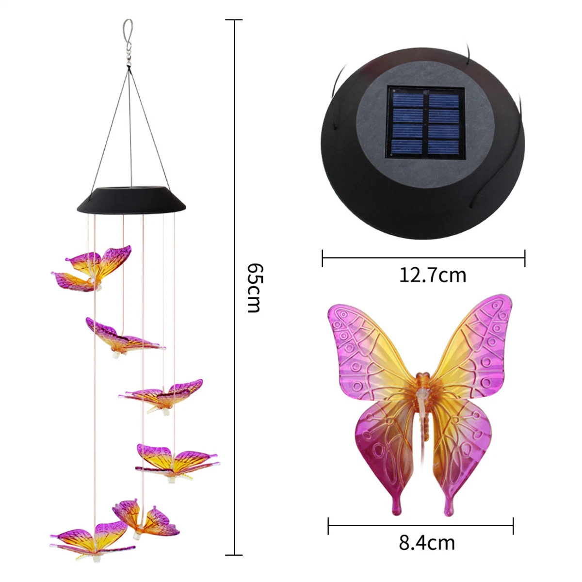 Hummingbird Automatic Colorful Flash Wooden Pendant Aluminum Tube Windbell Lamp Solar Wind Chimes Light Garden Ornaments