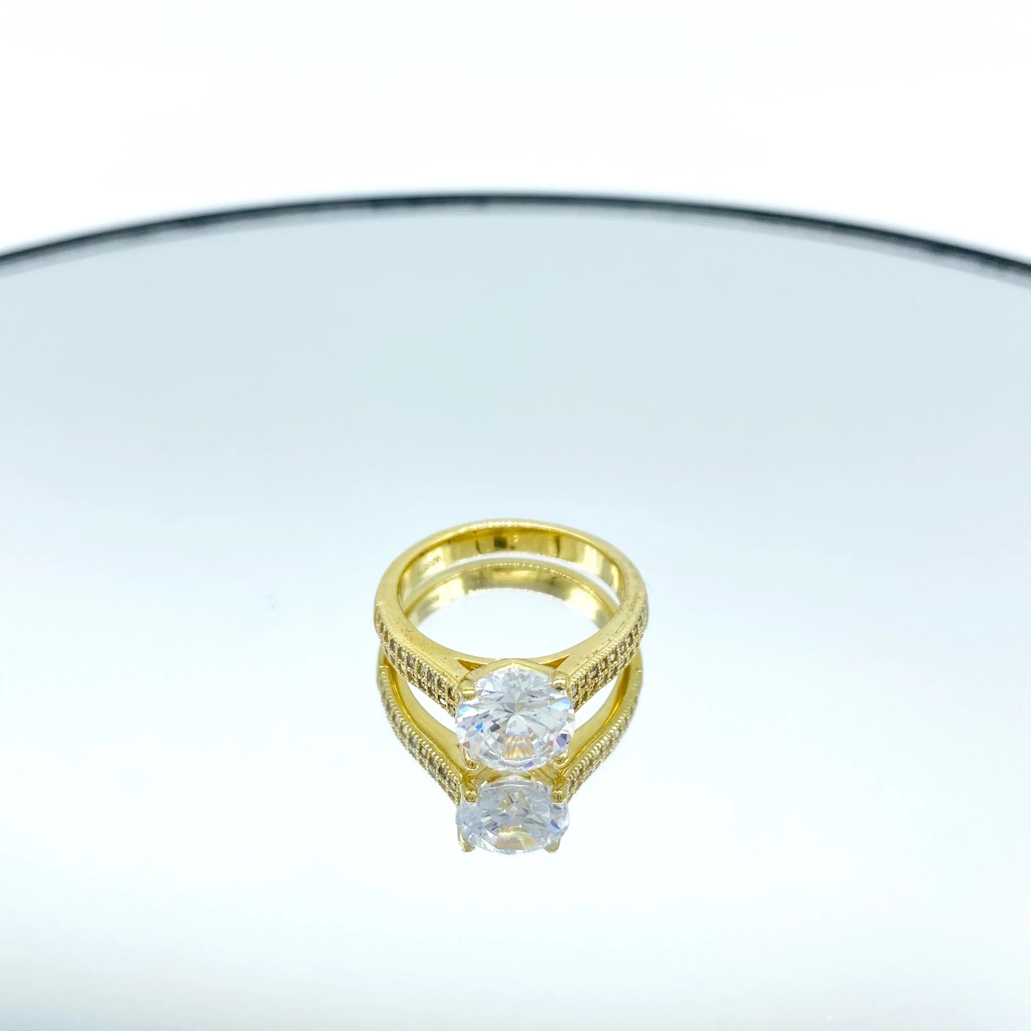 925 Silver Gold Plated CZ Solitaire Ring for Women