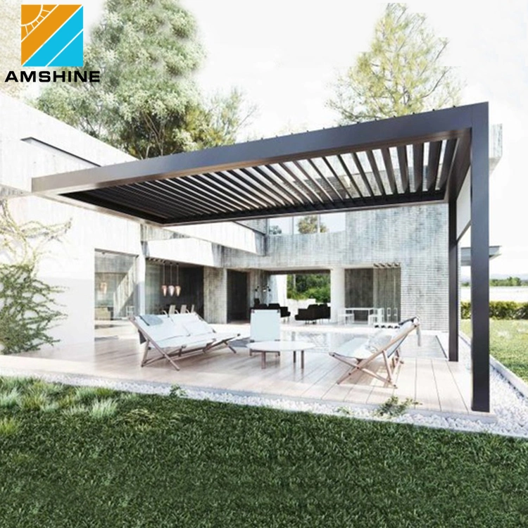 Fácil montaje motorizado eléctrico de lujo Pergola apertura techo Louvre exterior Impermeable moderno Pergola aluminio Louvre techo Pergola Tent