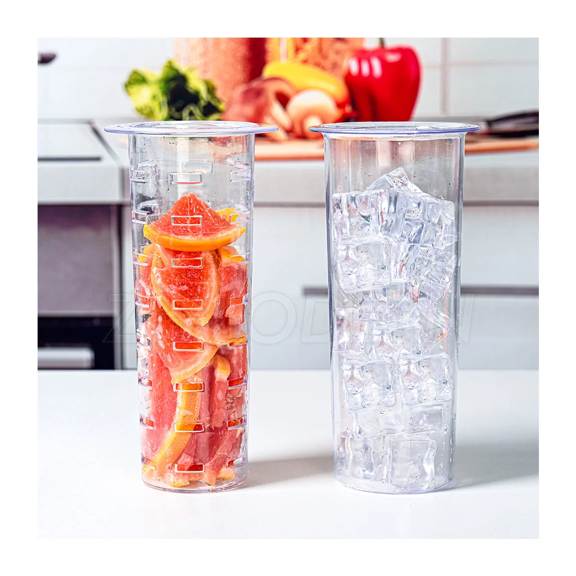 Hochwertige Großhandel Doppel 1 Gallone 3,78L Glas Getränkespender Mit Fruit Infuser Ice Infuser Metallgestell