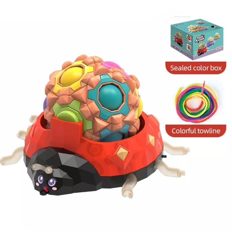 Hand Held Roller Massage Ladybird Scooter Base Colorful Light-Emitting Decompression Silicone Fingertip Spinning Fascia Matching Magic Cube Ball