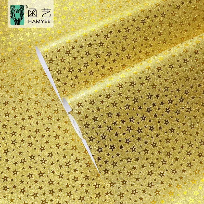 DIY Gift Box Glossy Wall Paper Vynil Wallpaper Glitter Texture Adhesive Foil Gold