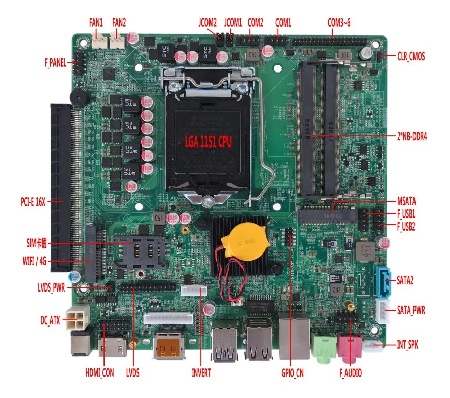 اللوحة الأم Elsky مع معالج i3 LGA1151CPU رباعي طاقة DC12 فولت Ubsbhd-MI VGA 2L-DP Linux COM/RS232 Motherboard1155