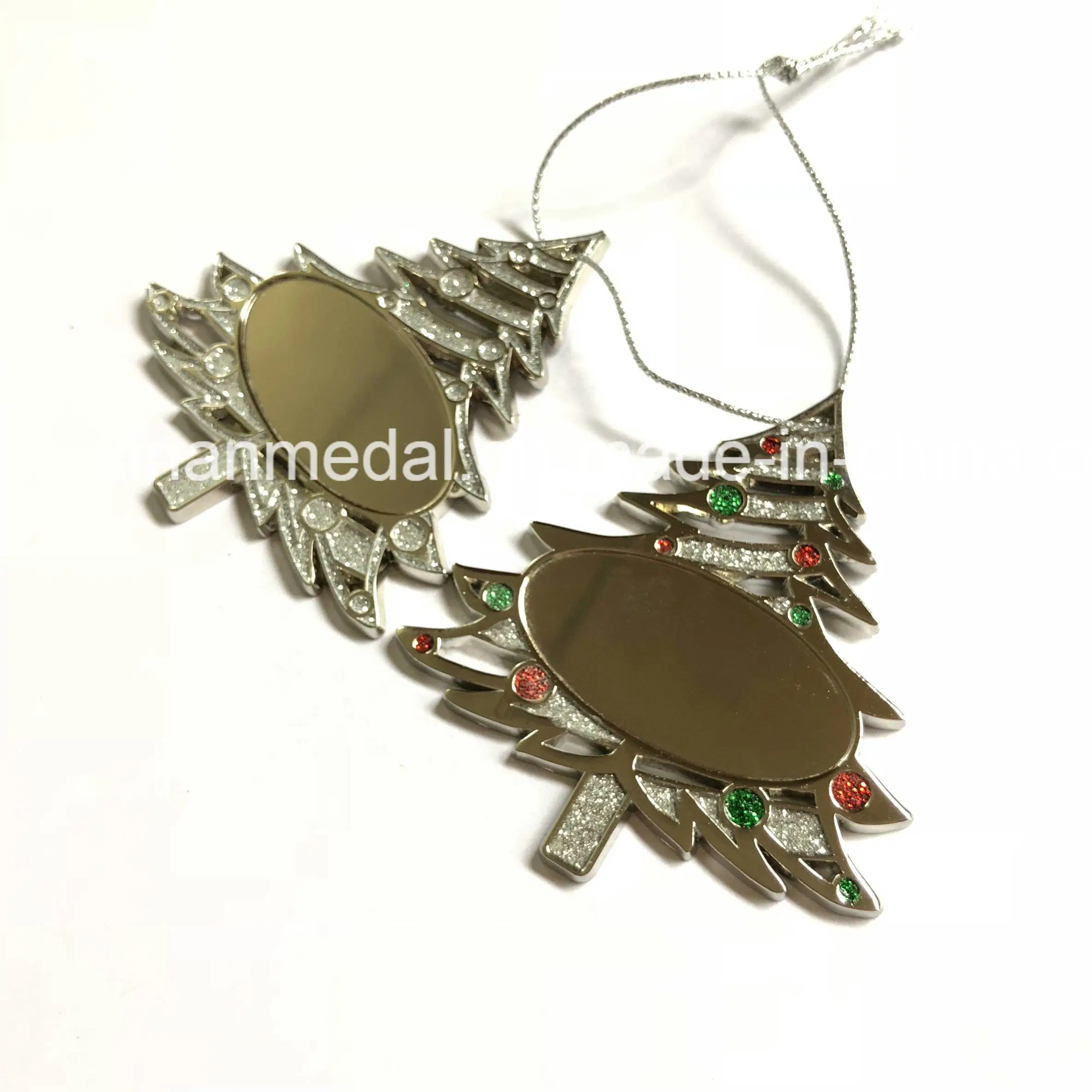 Custom Metal glitter Silver Plated Christmas Tree Snowman Gift Pendant Metal Craft