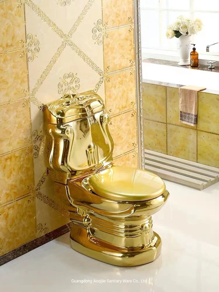 Golden Wc Bowl Super Swirling Siphon Mute Watercolor Sanitary Ware Gold Rim Electroplated Two Piece Toilet