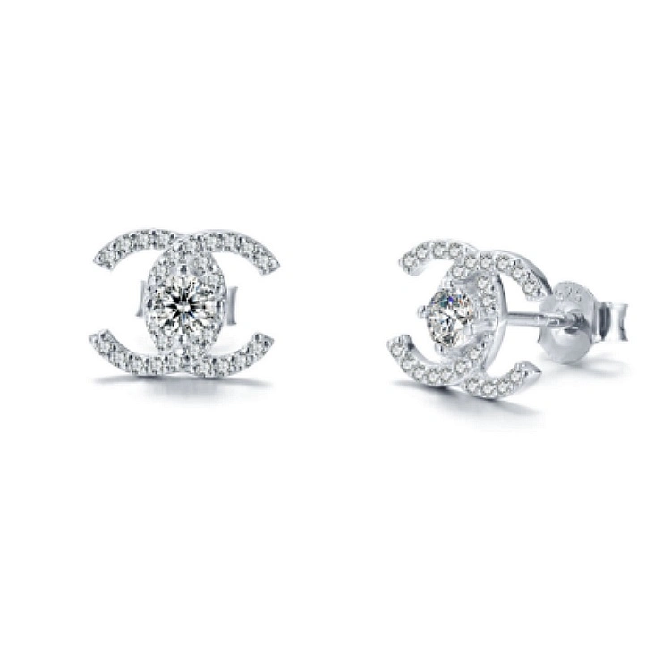 Luxury Diamond Fashion 925 Sterling Silver Stud Women Custom Earring