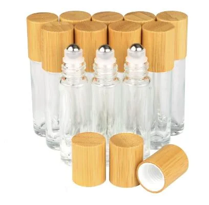 Perfume Essential Oil Clear Roller Bottle 10ml Glass Roll on Bottle with Bamboo Lid and Rollers