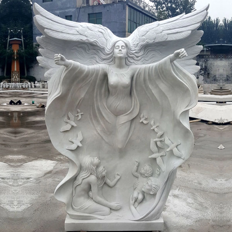 Handmade Outdoor Lifelike Garden Decoration Angel Figure Statue Marble Stone Sculpture