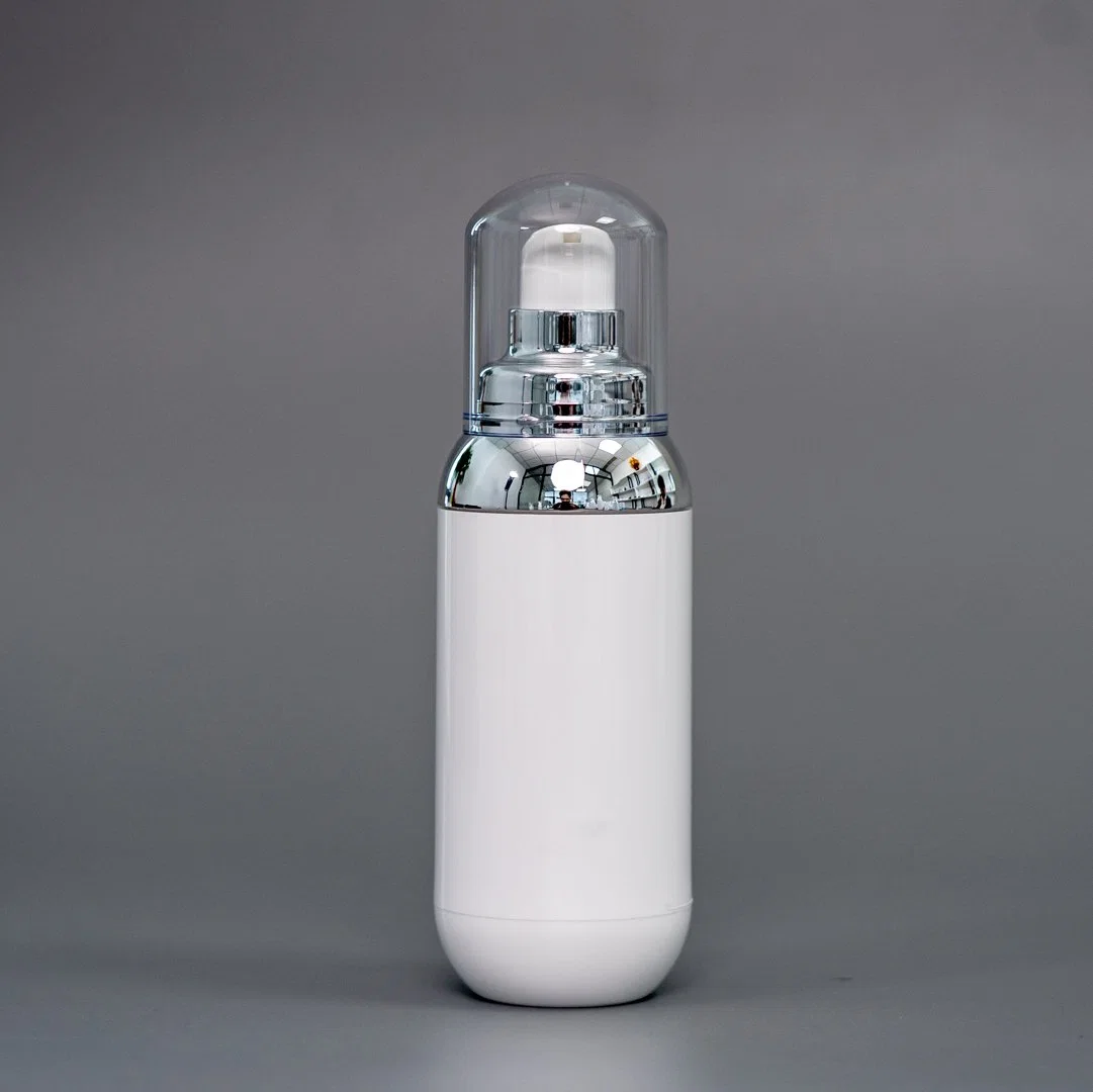 China New Product Silver Color PETG Plastic Bottle 15ml White Shiny Container 30ml Round Bottom Airless Cream Bottle Liquid Dispenser Treatment Pump Head