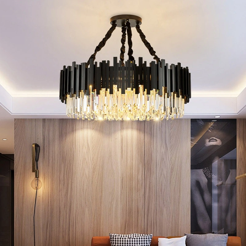 Modern Black Crystal Chandelier Living Room Bedroom Rectangular LED Lighting Chandeliers Pendant Lights