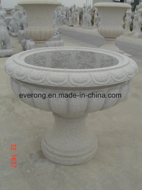 Carved Beige Sandstone Garden Flowerpot for Decoration