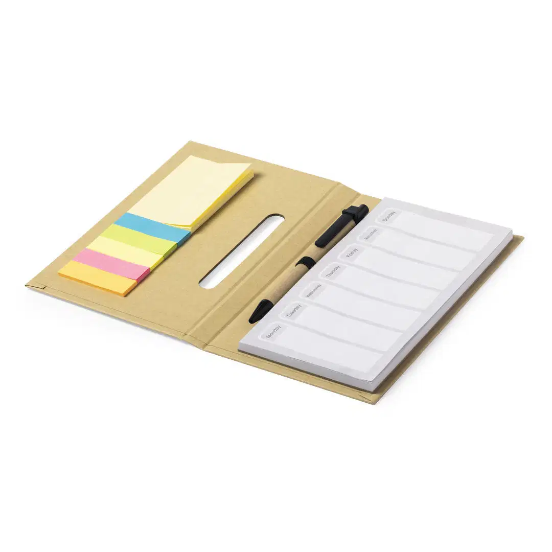 Papel personalizado para papelaria de escolas de atacado vazio Memo Spiral Eco para notebook Bloco de notas aderentes com caneta