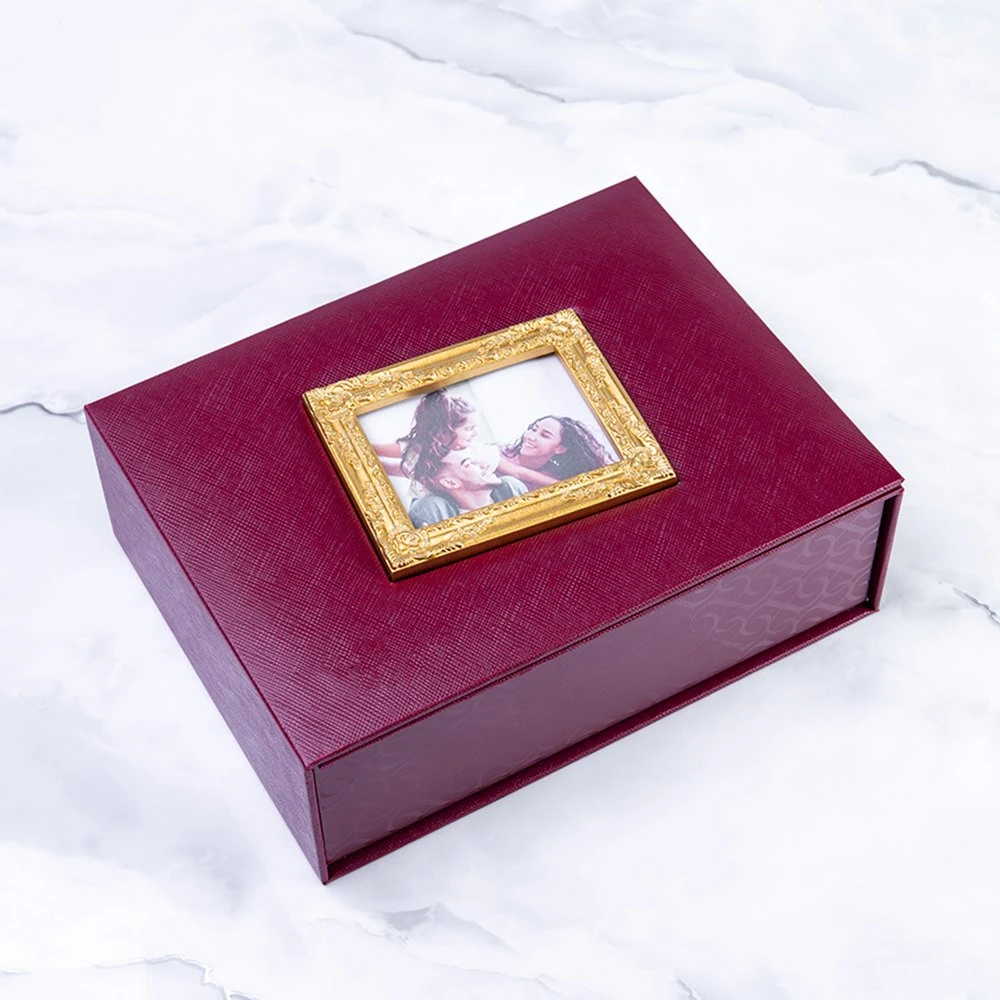 PU Wrapped Golden Photo Frame Paper Box with Double Layer Tray