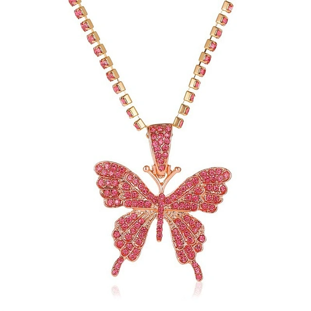 Lady's Butterfly Collar Gargantilla de diamantes colgante de mariposas multicolores de Hip Hop Accesorios