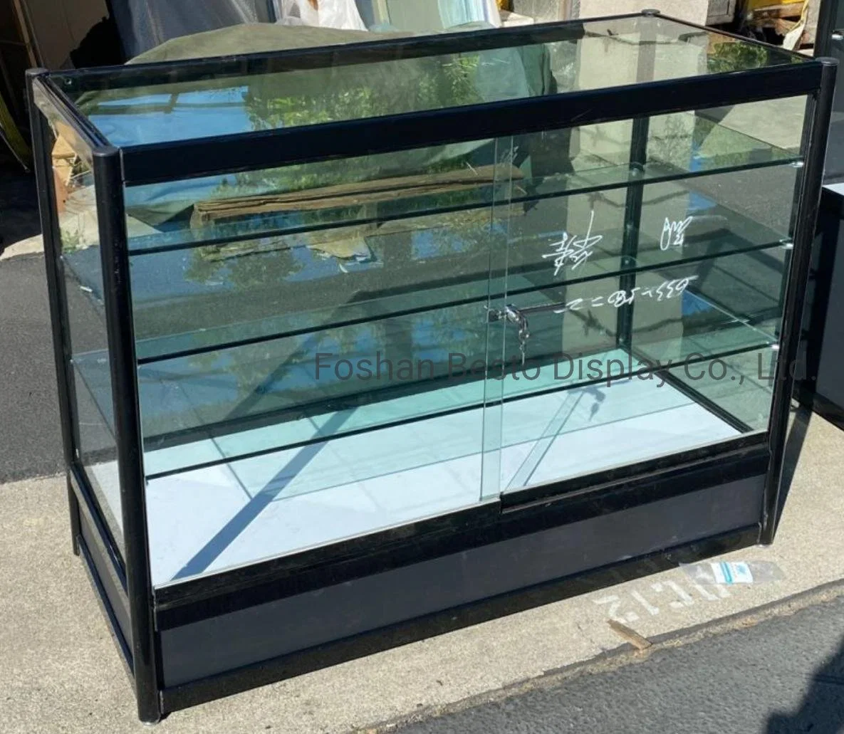 1800mm Width Retail Glass Display Case with LED Side Lights, Sliding Door for Retail Store Display in Black, White, Silver