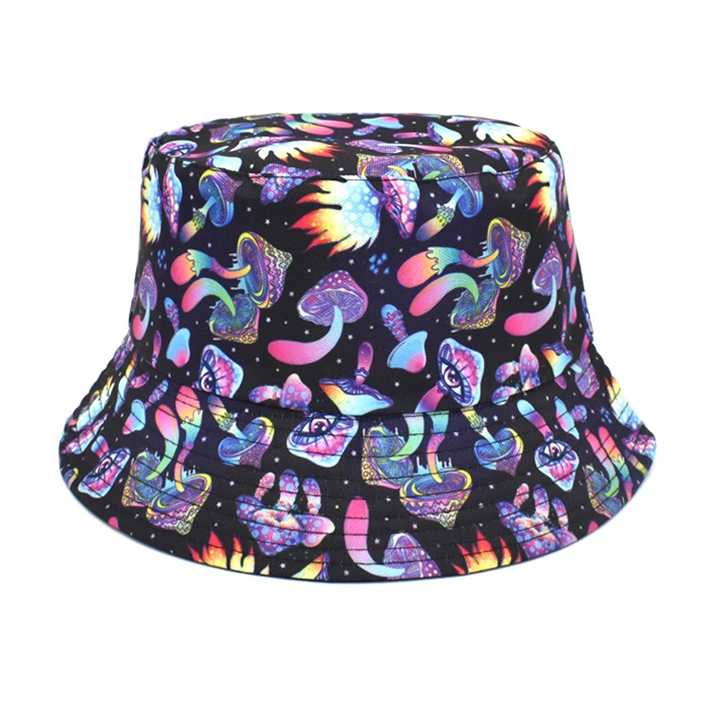 Custom Summer Colorful Printing Sea Animal Reversible Cotton Reversible Bucket Hat Wholesale Hats Caps