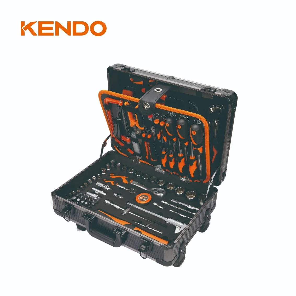 Kendo 161PC Aluminum Case Tool مجموعة المنزل وإصلاح السيارات طقم صندوق الأدوات اليدوي