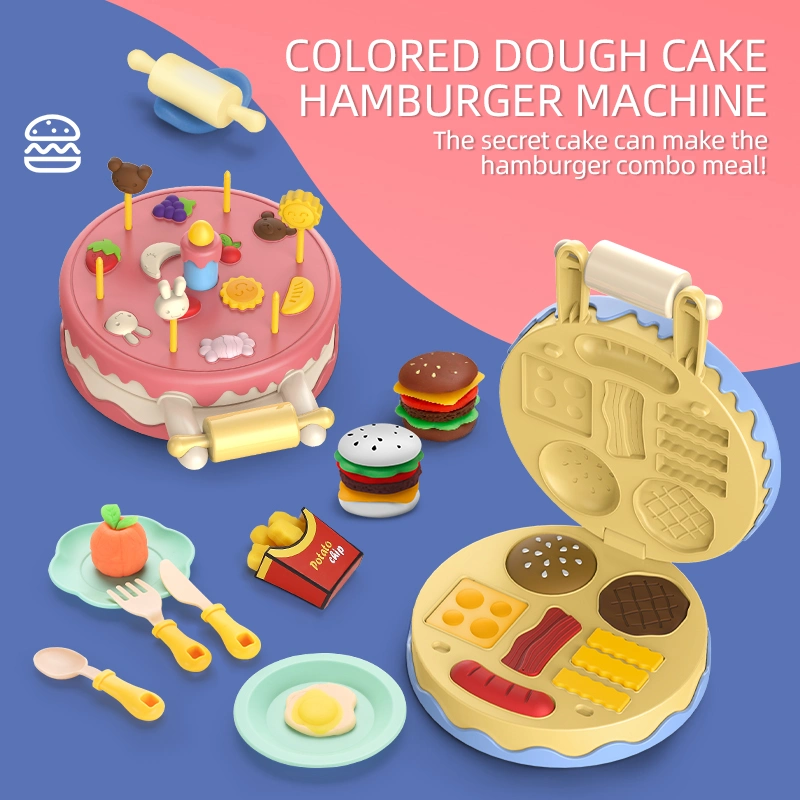 Juego de masa niños Set de cumpleaños Cake Modeling Compound Festival de cumpleaños Fiesta de fin de semana de regalo Pastel Multicolor con vela Hamburger find Play Set Molding Clay