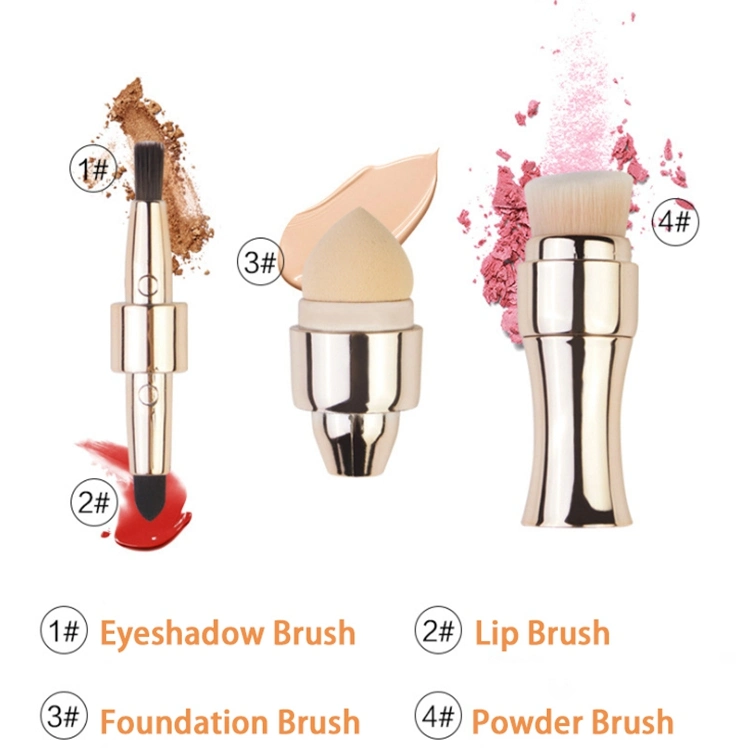 2021 New Arrivals Portable Makeup Brush 4 in 1 Telescopic Factory Wholesale/Supplier Blush Foundation Brush Lip Eye Shadow Brush