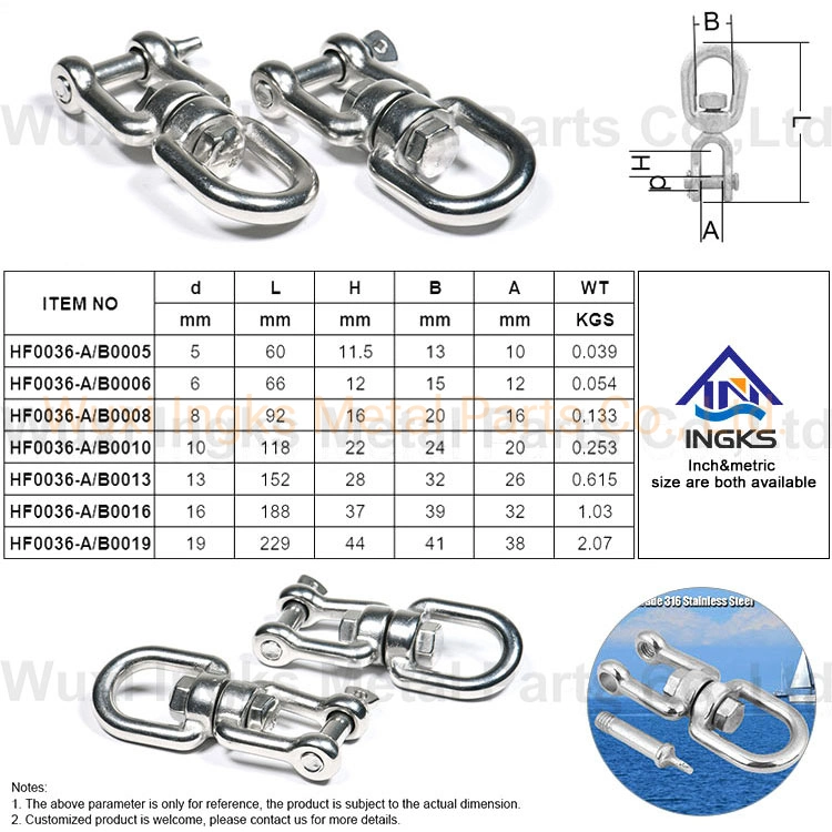 Factoey Großhandel Edelstahl Doppel Gabelkopf Hoist Jaw and Eye Ende Drehring