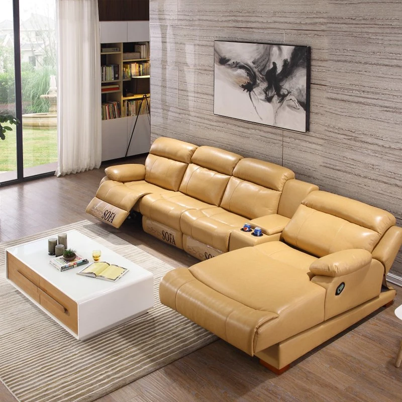 جهاز تحكم عن بعد كهربائي عصري غرفة معيشة منزلية بسرير أريكة يمكن تحويلها إلى كرسي أريكة جلدية سينمائية