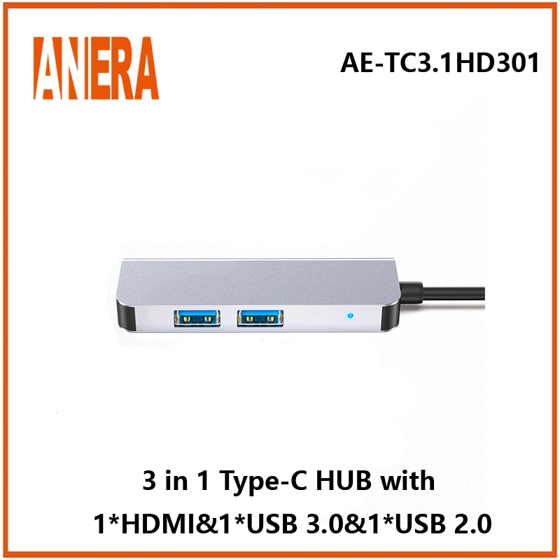 Anera High Performance 3 in 1 Multifunction USB C Portable Type C Hub Adapter Hub Converter with 3.0/2.0 USB Hub and HDMI