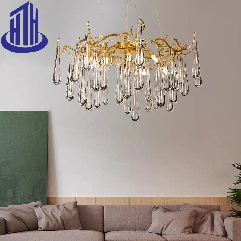 Pendant Light Luxurious Indoor Living Room Restaurant Hotel Project Decoration Water Drop Crystal Pendant Light (8898-6)