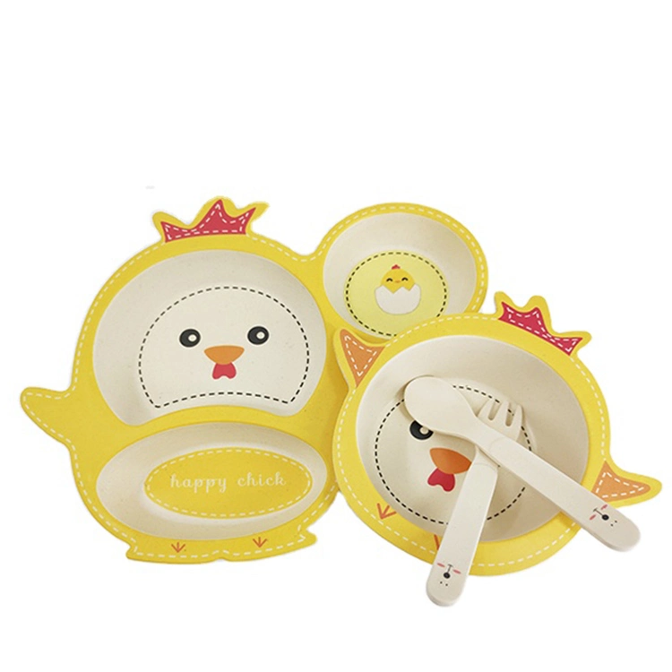 Reusable Safe Eco Bamboo Fibre Dinnerware Children Custom Cow Plates Sets Kid Tableware Set