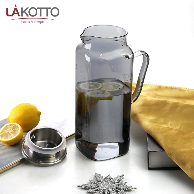 Wholesale/Supplier Kitchen Glass Tea Pot Drinking Pitcher Stainless Steel Lid Lemon Fruit Pot Beverage Water Jug
