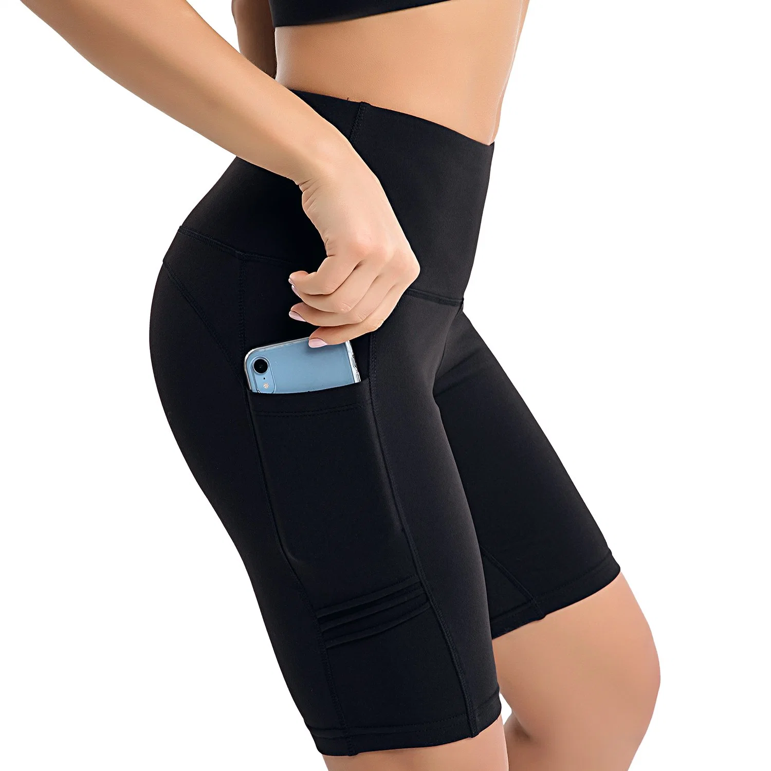 Taille haute Yoga Shorts poches latérales Fitness Entraînement athlétique de l'exécution Bike Shorts