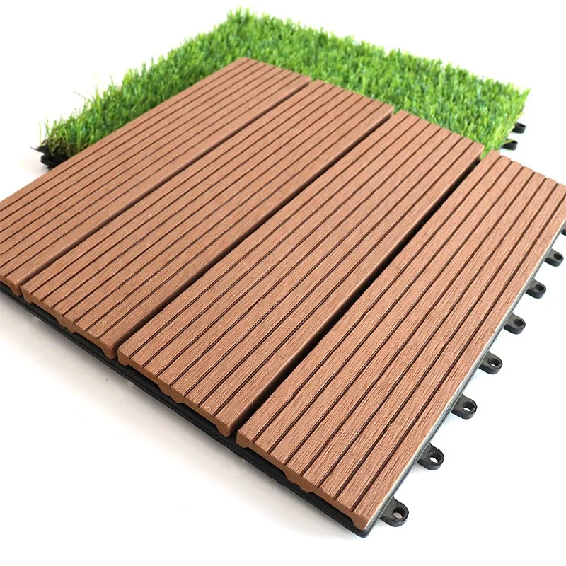 300*300 mm Quick Installation Low Maintenance Waterproof Anti-Fade Wood Plastic Composite WPC Interlocking Patio Deck Tiles