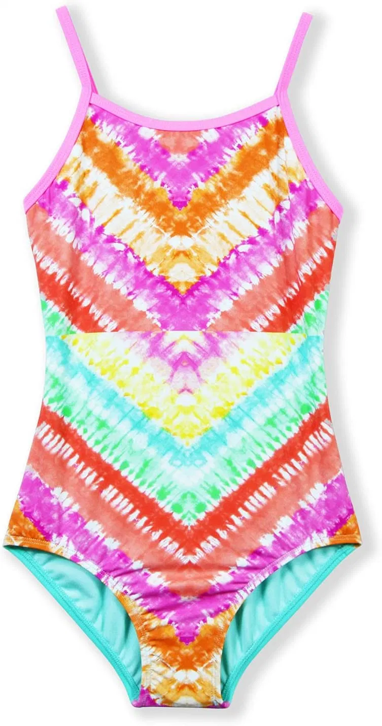 Girls One Piece Swimsuit Sport Tie Dye Backless Swimwear Bathing Suit