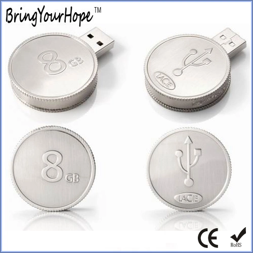 Silver Metal Coin USB Flash Disk