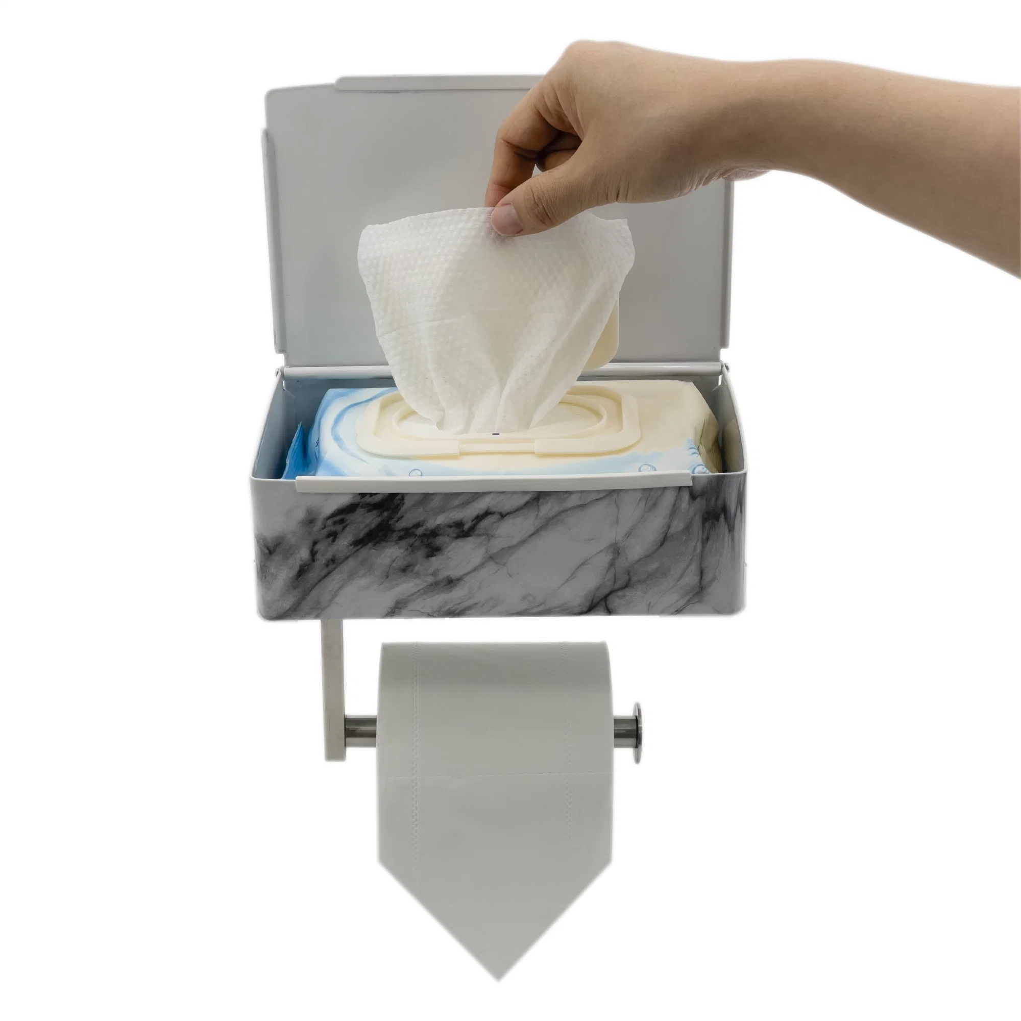 Modern Self Adhesive Marble Color Toilet Tissue Paper Towel Roll Paper Holder with Phone Shelf and Wipes Holder Storage Box