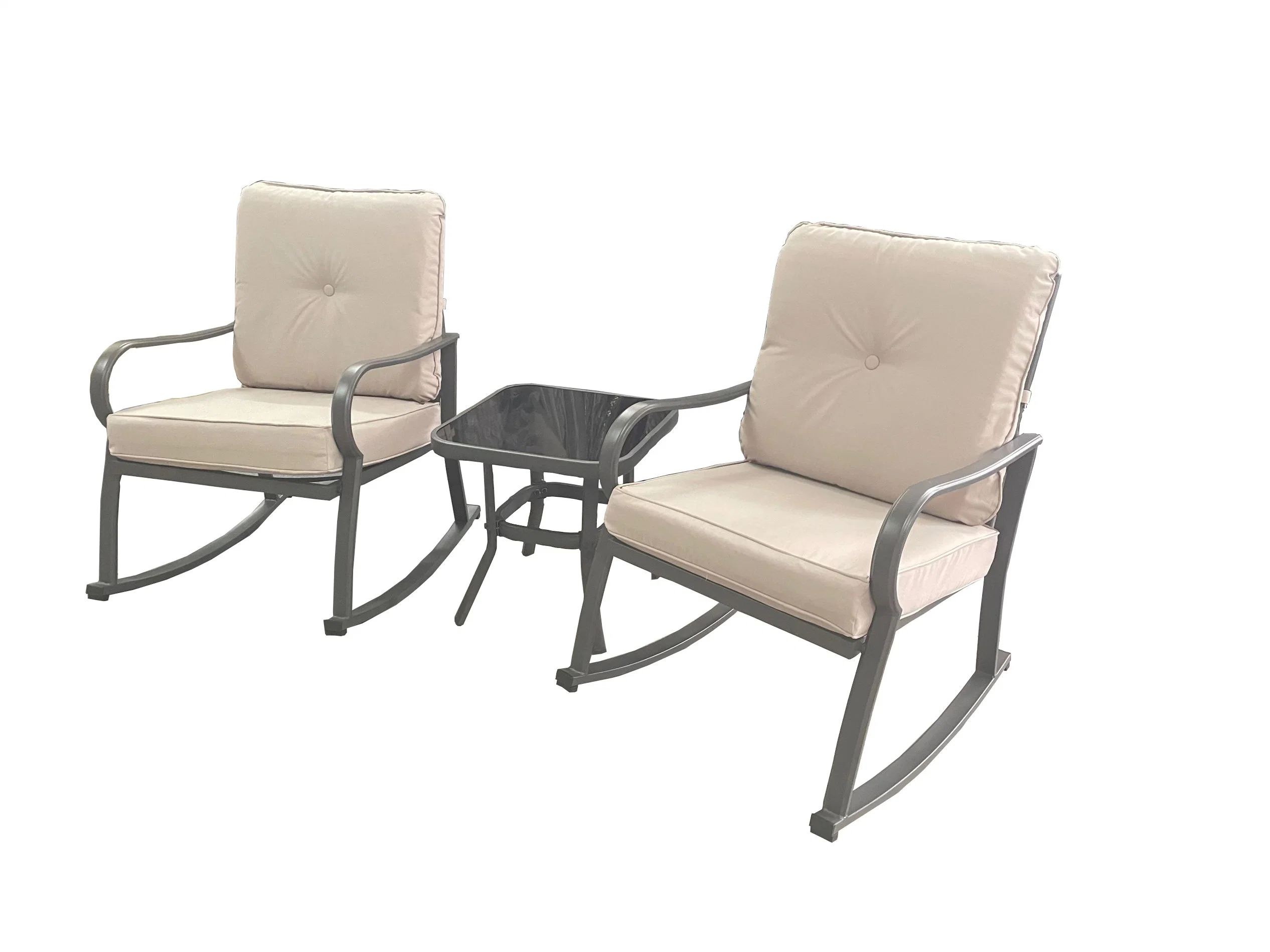 Kd Outdoor Furniture Steel Frame Rocking Chair Sets 3PCS