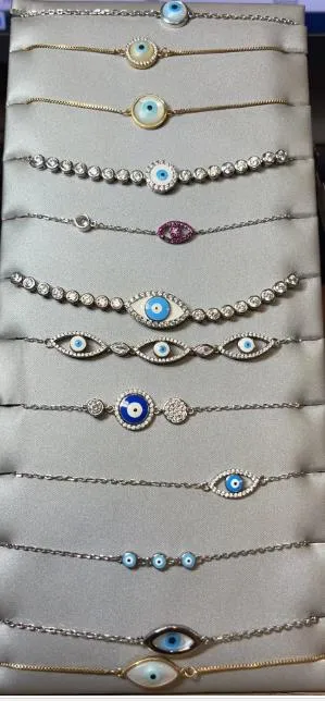 فضية الشر Eye Bracelet HAMSA اليدوية كرة المضرب Pulsera Bracelet فضة المجوهرات