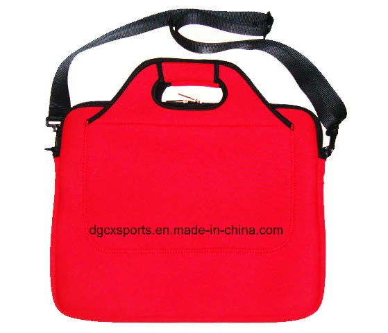 Red Waterproof Neoprene Laptop Bag with Shoulder Strap