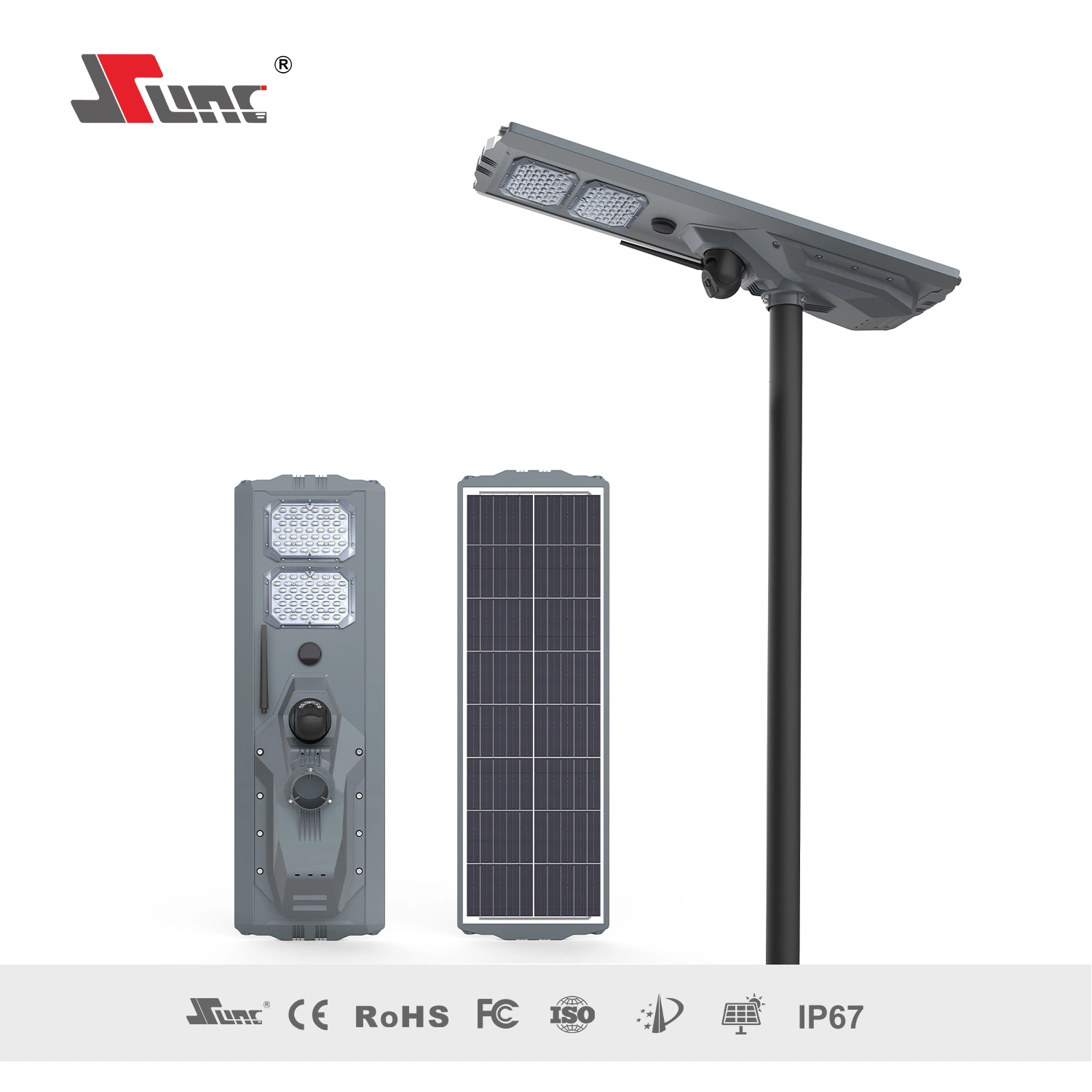 جميع في واحد 200 واط في الهواء الطلق IP66 OEM Solar LED Street إضاءة طريق الحديقة مع وحدة تحكم عن بعد مدمجة / إغراز ميكروويف مع وظيفة كاميرا CCTV 4 G