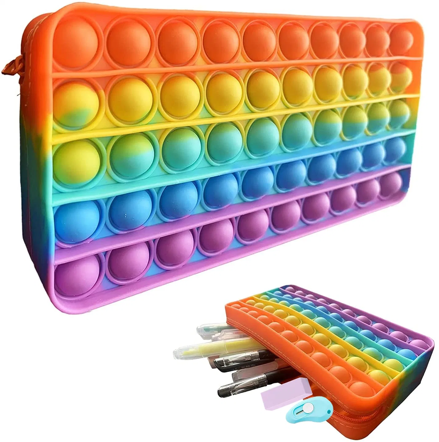 Pop Simple Sensory Pencil Box Push Pop Pencil Case Fidget Toy Bubble Stationery Storage Bag