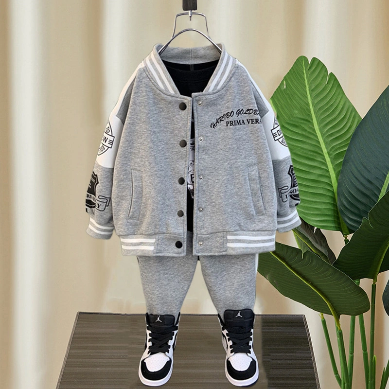 Boys' Padded Baseball Suit Suit 2022 Autumn and Winter Children's Baby Thickened One Fleece Sportswear Two-Piece Tide