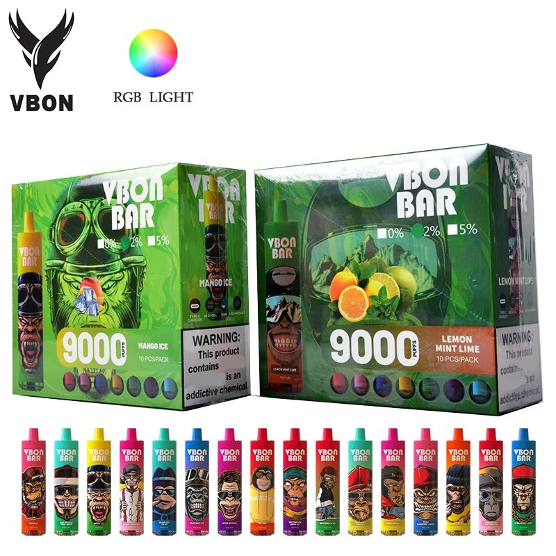 Peach 9000 Puffs Vbon Bar RGB erhältlich 600mAh Batterie 18ml Tragbarer Vape