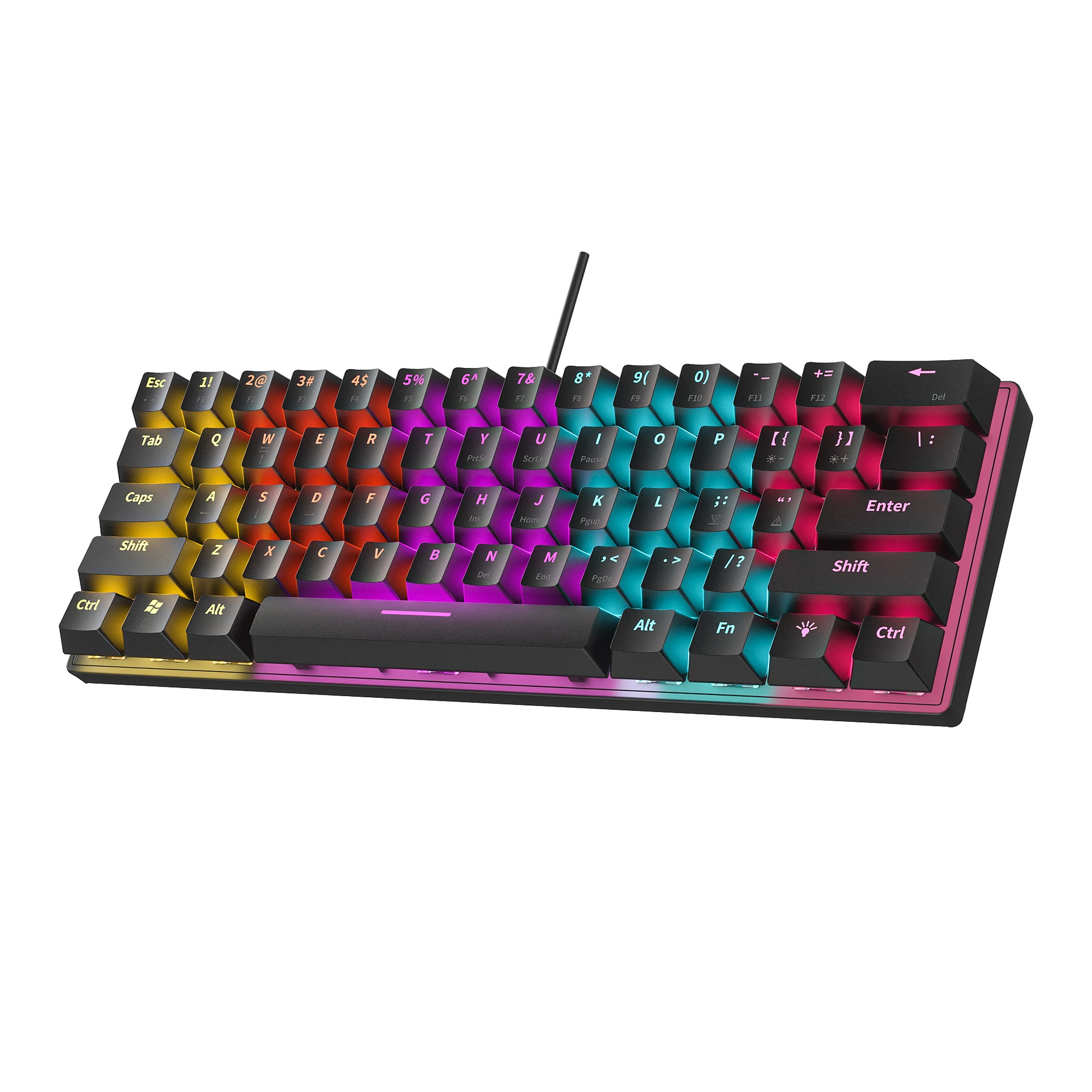 RGB de mecánica de juego de la Oficina clave 61 teclados portátiles Mini 12 Luminoso Color teclado con cable USB ABS