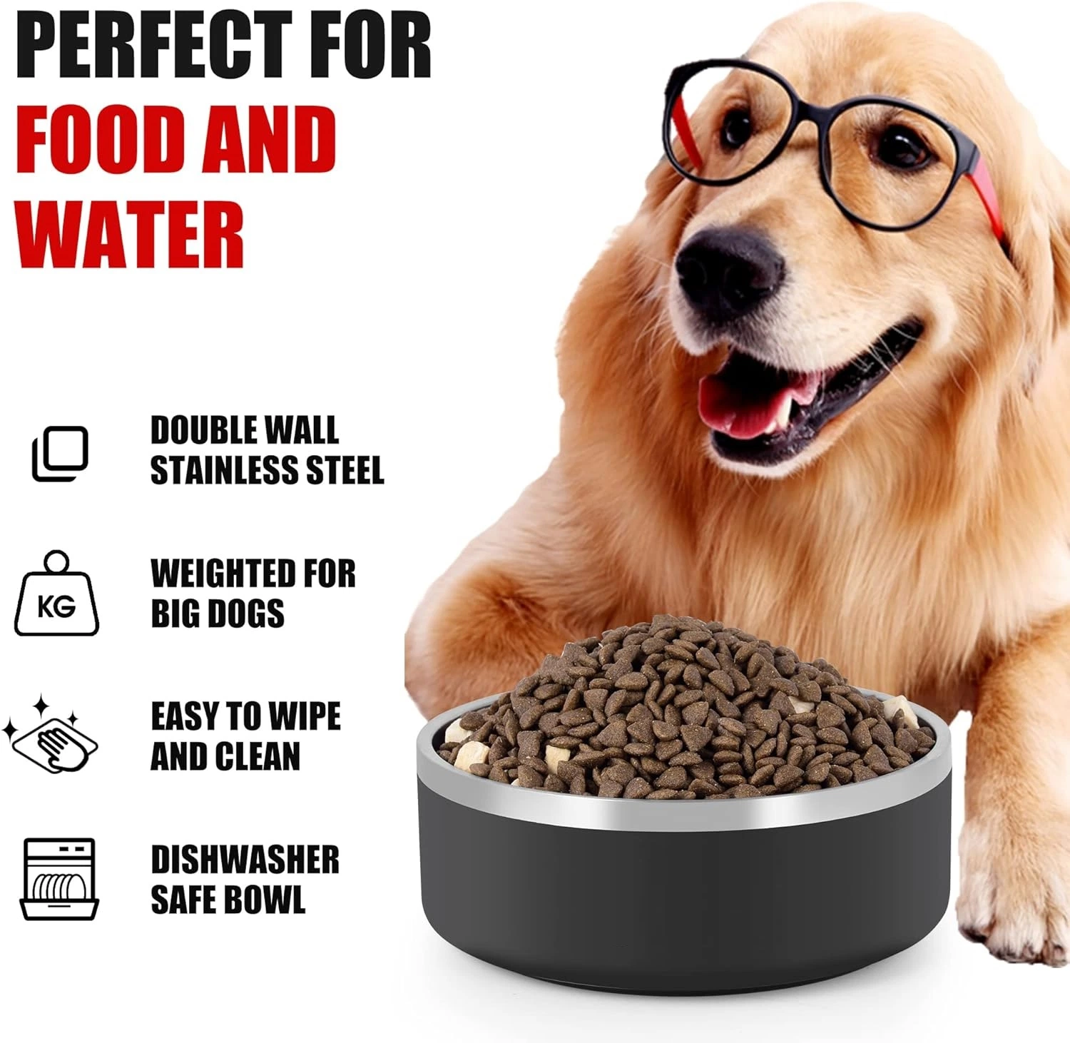 Double Wall 304 Stainless Steel Powder Coated 64oz 32oz Dog Cat Pets Food Water Container Dish Cat Bowls