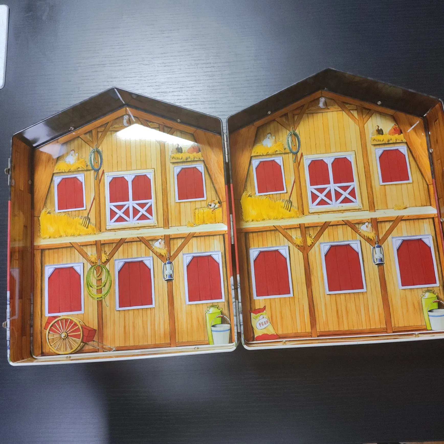 House-Shaped Playset Puzzle Game Lock Catch Hinge Large Metal Tin Box