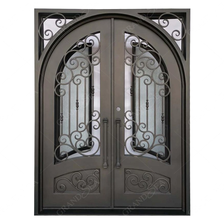 Basic Customization European Security Home Arched Single Double Main Entrance Front Entry Wrought Iron Door Price