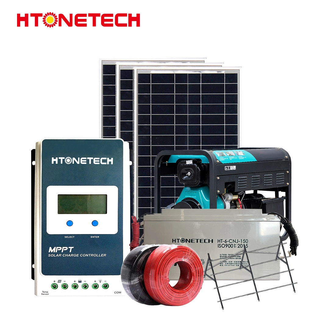 Htonetech 100kw 200kW 300kW 400kW sistemas Solares híbridos Fabricantes China Sistema de energía Salor PV fuera de la red del generador de energía diesel silencioso